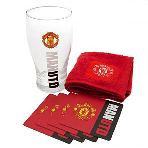 Manchester United Official Mini Bar Set: Glass, Beer Glass, Pint, 0.473L, 6 Items, Sports Bar Accessory Set