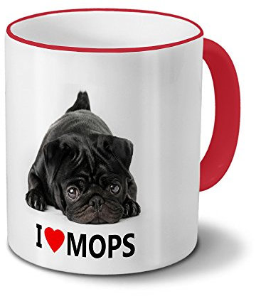 printplanet Hundetasse Mops - Tasse mit Hundebild Mops - Becher Rot 325 ml