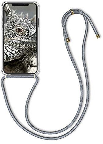 kwmobile Custodia Compatibile con Apple iPhone XS Cover - Back Case in Silicone TPU - Protezione Smartphone con Cordino - Grigio/Trasparente