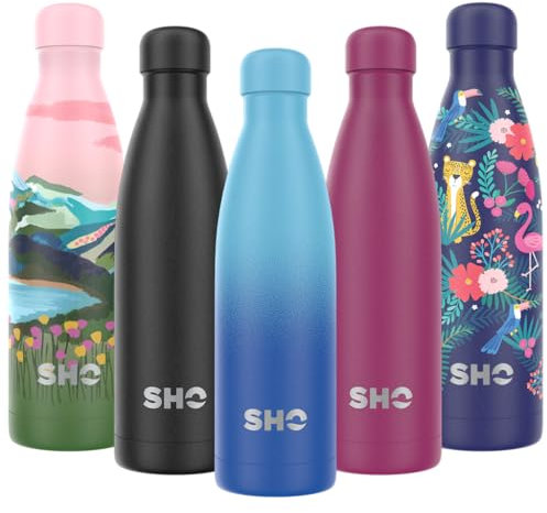 SHO Stainless Steel Water Bottle - Leakproof, BPA Free, No Sweat, Vacuum Insulated Double Walled Metal Flask - Original 2.0-12 Hours Hot 24 Hours Cold (500ml, Deux Bleu 2.0 - Powder Coated)