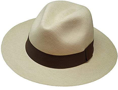 Der Japura - Signatur Fedora Panama Hut - Weiß mit schwarzem Band - Rollbarer und ultraleichter echter Panama Hut. Leichtes und atmungsaktives natürliches Toquilla-Stroh (100% Paja Toquilla)