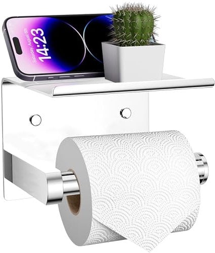 ARSUK Autoadhesivo Porta Rollos de Papel higienico, Taladro y no Taladro - Montado en Acero Inoxidable portarrollos Papel higienico con Tapa para baño Accesorios Soporte Plata