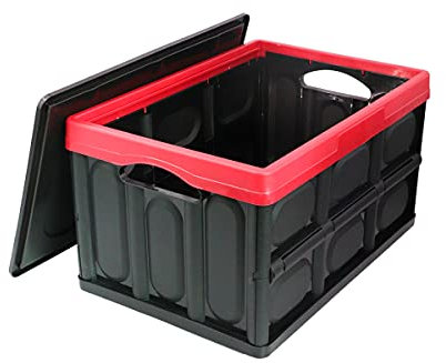 GUOZI 30 Liter Collapsible Storage Bin with Lid, Durable Plastic Folding Storage Crate, Stackable Storage Box Organizer Container for Keepsake Toy Photos Office Nursery Wardrobe Bookshelf etc.
