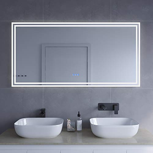 Lichtspiegel Wandspiegel 140x70 cm Badspiegel mit Beleuchtung Lichtschalter Badezimmerspiegel Dimmbare Touch Schalter Farbtemperatur kaltweiß Neutralweiß Warmweiß Spiegel heizung beschlagfrei