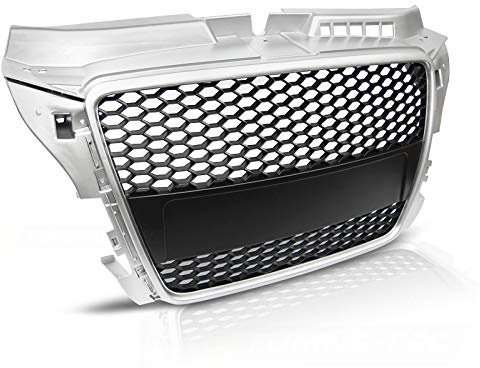 Griglia anteriore Griglia anteriore centrale Sport VR-46 Griglia a rete a nido d'ape Sport Argento compatibile con Audi A3 8P RS-Type 2008 2009 2010 2011 2012 Sportback 3 porte 5 porte