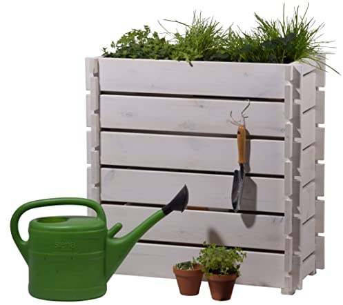 dobar® 58441FSCe Hochbeet Stecksystem | Salatbeet Massivholz | Erhöhtes Gemüsebeet | Balkonbeet für die Anzucht/Dekoration | Pflanzkasten inklusive Pflanzfolie | 79 x 37 x 79 cm | Weiß