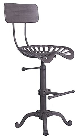 GWAREZ Rustikaler Barhocker, höhenverstellbar, Drehgelenk, Gusseisen, Traktorsitz, Hocker, Landhaus-Esszimmer-Thekenstuhl, Rückenlehne – Thekenhöhe 55,9–66 cm (rostfrei)