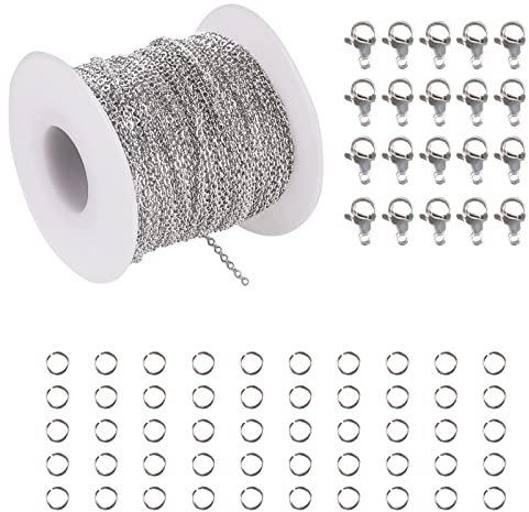 Comius Sharp 33 Fuß 2mm Edelstahl-Kabel-Gliederkette, Halsketten mit 20Pcs Lobster Clasps, und 40 St. Sprengringen Anhänger-Halskette-Schmuck DIY Making Kits Set