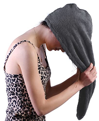 Turkish Hair Towel Pure 100% Organic Cotton Hair Drying Towels Twist Hair Wraps Hair Turban Towel Wrap Hair Drying Towel - Quick Twist Rapid Dry Towel - Cap for Adult Child Multicolor Dark Grey