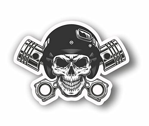 AMA SHOP Aufkleber Totenkopf mit Vintage-Kolben aus PVC für Wandaufkleber Auto, Motorrad, Wohnmobil, Boot