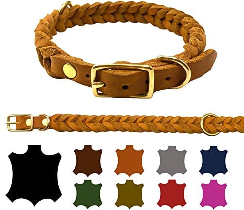 Hundehalsband Fettleder große Hunde verstellbar Messing handgeflochten Made IN Germany Lederhalsband (XXL 52cm-58cm Breite:25mm, Cognac)