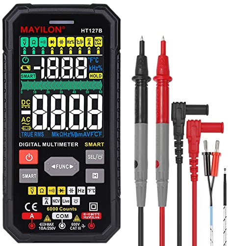 HT127B Multimetro Intelligente, Digitale, Voltmetro Amperometro True RMS con NCV e Live Test, Misura di Tensione e Corrente AC/DC Continuità Resistenza Temperatura Capacità Diodi Frequenza