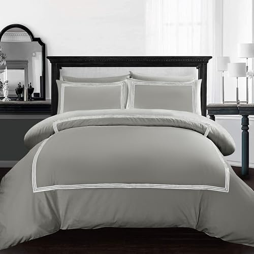 AR Ware Super King Duvet Cover Set - Soft Luxury Bratta Stitch Embroidered Microfiber Duvet Sets with 2 Pillowcases - Non Iron Bedding Hotel Quality Quilt Cover (Charcoal)