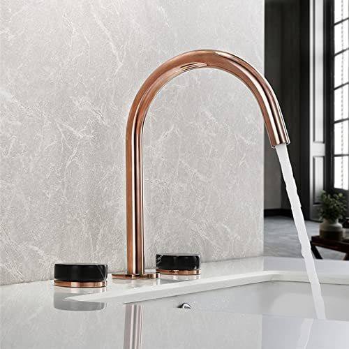Wasserhahn Bad, Waschtischarmatur Aus Messing, Badarmatur Waschbecken Armaturen, Doppelgriff, HeißEm Und Kaltem Einstellbarer, Mischbatterie Waschbecken, Armatur Waschbecken, Wasserhahn,Rose gold