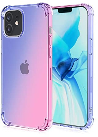 EASSGU Custodia per iPhone 12 mini (5.4 Inches), Cover Silicone TPU Colore Sfumato Trasparente, Custodia per Telefono Antiurto e Antigraffio - Blu Rosa