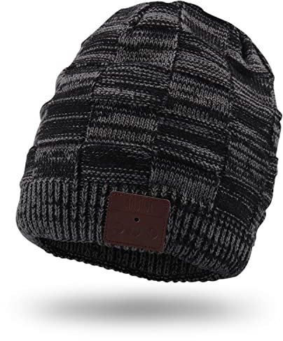 August Bluetooth Mütze Geschenke für Männer und Frauen EPA25 - wiederaufladbare Unisex Beanie mit Musik waschbare Strickmütze mit Bluetooth Kopfhörer perfekt zum Laufen Wandern Joggen – Schwarz/Grau