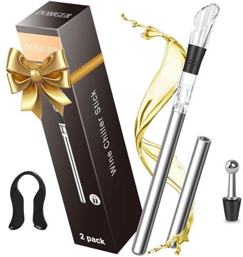 DOBIGER 2PCS Rafraichisseur de Bouteille de Vin Bâton, 5 en 1 Rafraîchisseur à Vin Bâton en Acier Inoxydable avec Aérateur + Bec Verseur Anti-Goutte + Coupe-Capsule