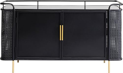 Kare Design Sideboard Fence, Schwarz, 2 Regalfächer, Stahl, Deckplatte, EGS Sicherheitsglas, 70x120x40cm (H/B/T)