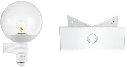 Steinel Außenwandleuchte L 400 S Weiß inkl. Eckwandhalter aus Metall, 240° Bewegungsmelder,klassisch, mundgeblasener Glaskörper