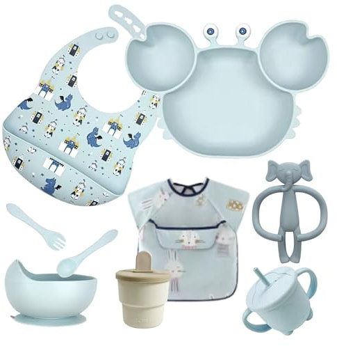 ASENME Vajilla de silicona infantil de 9 piezas Vajillas (Azul)