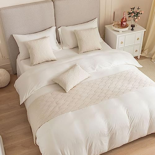 Morbuy Runner Letto Matrimoniale, Reversibile Corridore Letto, Morbido Confortevole Sciarpa e Federa da Letto, Modern Alberghi Scarf Runner Decorazione (45x210 cm (corridori da Letto),Beige)