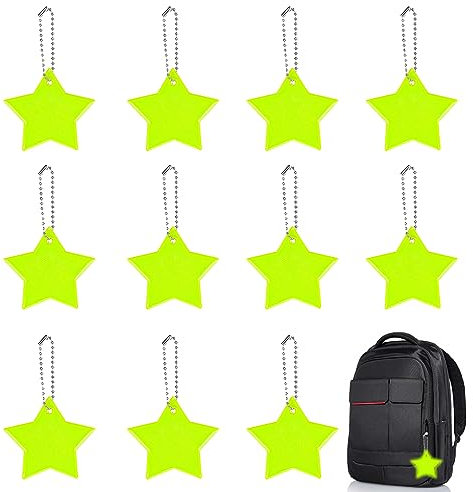 LEMONSTONE 12 Stücke Reflektor Kinder, Sicherheits Reflektor Anhänger, Reflektoren Anhänger, Anhänger Schulranzen, Reflektierende Schlüsselanhänger für Schultasche Kleidung Rucksack, Pentagramm