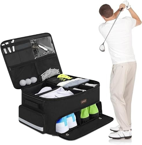 CYUREAY Golf-Kofferraum-Organizer für Auto, 2-lagiger Golf-Spind mit separatem belüftetem Schuhfach, Grauer Golf-Auto-Organizer für Golf-Zubehör, Golf-Auto-Aufbewahrung für Herren