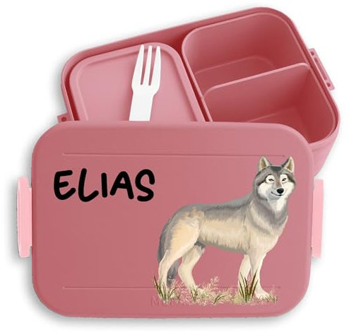 Kinder Bento Box Midi Lunchbox für Mepal Bentobox - Wolf Wolfsmotiv Raubtier Wölfe - 900 ml - Rosa - brotdose jausenbox fächern maple personalierte take a break