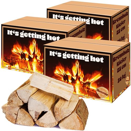 flameup kammergetrocknetes Brennholz 25 cm Kaminholz Kiefer Holz Auswahl 5-500 kg Kiefernholz Für Ofen und Kamin Kaminofen Feuerschale Grill Feuerholz Holzscheite, Menge:90 kg