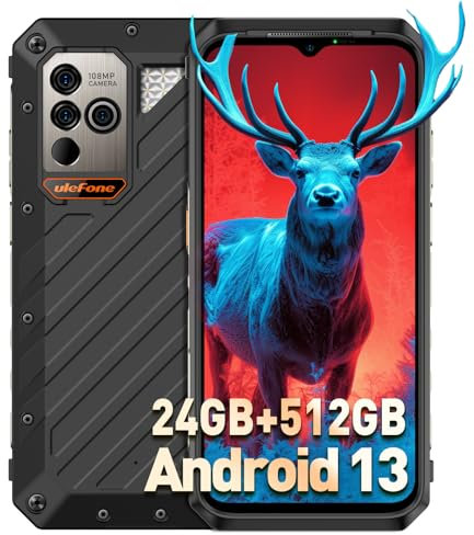 Ulefone Power Armor 18T Ultra 5G Outdoor Smartphone 24G+512GB ROM/SD-2048GB Outdoor Handy ohne vertrag 9.600mAh Akku 66W Display 6.58 108MP Wärmebildkamera Android 14 Dual SIM IP68 Smartphone NFC
