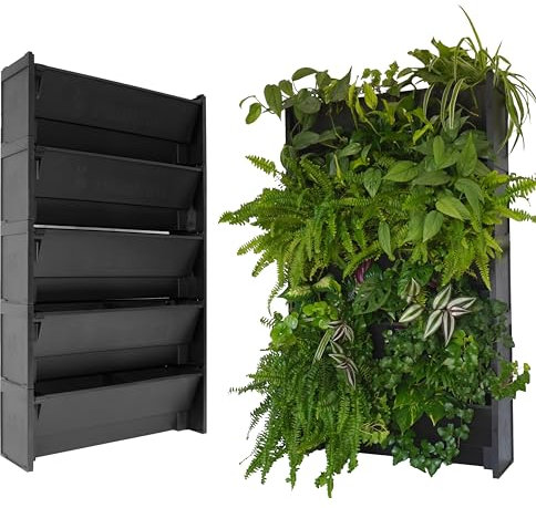 EVERTIA Jardín Vertical, Macetas para Jardines Verticales Naturales en Exterior o Interior, Huerto Vertical, Sistema de Autorriego, 60 x 100 cm (5 Macetas)