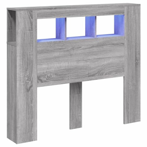 vidaXL Tête de Lit à LED, Tête de Cadre de Lit, Accessoire de Lit Double, Meuble de Chambre à Coucher Maison Intérieur, Sonoma Gris 120x18,5x103,5 cm Bois Ingénierie