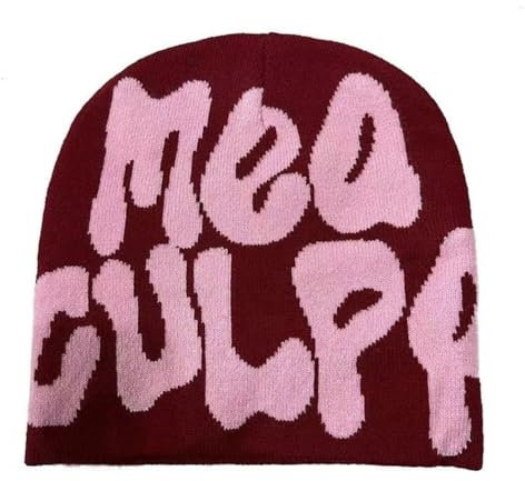 EHOTER Y2k Damen-Mütze, Buchstabendruck, MEA Y2K, Beanie, Strickmütze für Damen, Herren, lockere Beanies und Strickmützen für Unisex, wein, Einheitsgröße