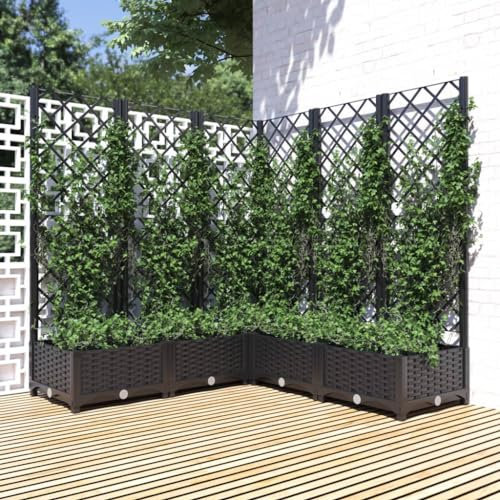 Jardinera con celosía, Bandeja de flores para planta trepadora Cama de jardín elevada Jardinera con celosía negra 120x120x121,5 cm PP