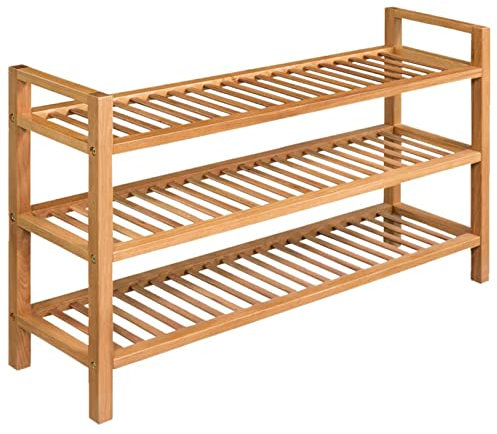 Vopese Schuhregal mit 3 Etagen 100x27x60 cm Massivholz Eiche Schuhschrank Schuhständer Schuhablage Schuhaufbewahrung Möbel Schuh-Organizer für Eingang Flur Schlafzimmer