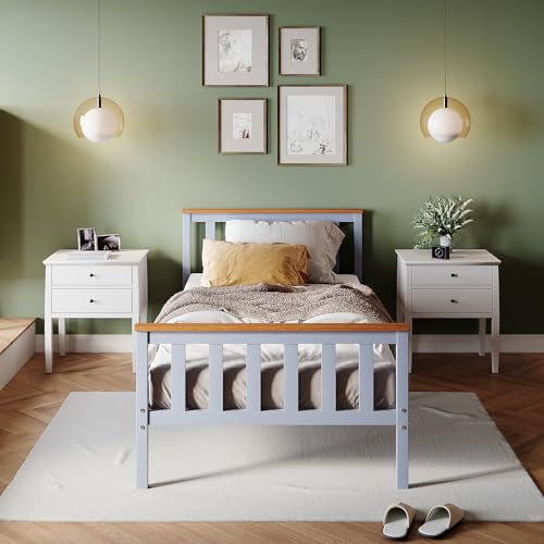 ZANOFIRA 3ft Single Bed Frame Solid Pine Wood Bed with Headboard and Footboard, Perfect For Adults Kids Teenagers Fitted Slats Strong Support Legs with Smooth Finish, Grey