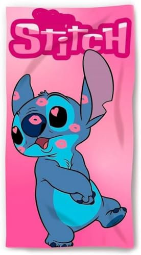 Aymax Strandtuch, Schwimmbad, Rosa, Stitch, Besos von Lilo und Stitch, 140 x 70 cm, 100 % Baumwolle, zertifiziert, Qualität: Oeko-Tex