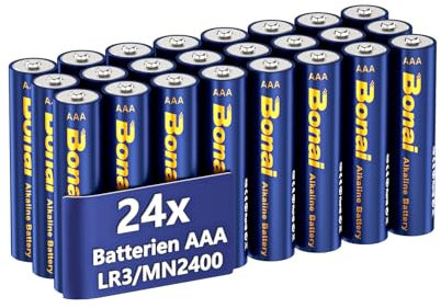 BONAI Longlife Batterie alcaline AAA (24 pezzi) 1,5 V Micro LR03 batterie alcaline, potenti, ideali per sveglia, termometro, lampade decorative e altri dispositivi con elevato fabbisogno energetico