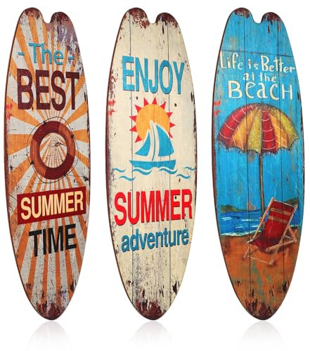Toddmomy 3 Stück Surfboard Deko,Hölzernes Surfbrett-Schilder Strand-Willkommensschild Tropisches Bar-Schild Für Hawaiianische Party Strandwand Zuhause Sommerdeko