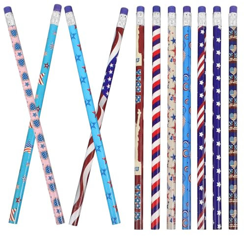 NUOBESTY Bleistifte Mit Amerikanischer Flagge – 48 Stück Bleistifte Mit Usa-Flagge Patriotische Mit Radiergummi Für Unabhängigkeitstag 4. Juli Party Büro Schulbedarf