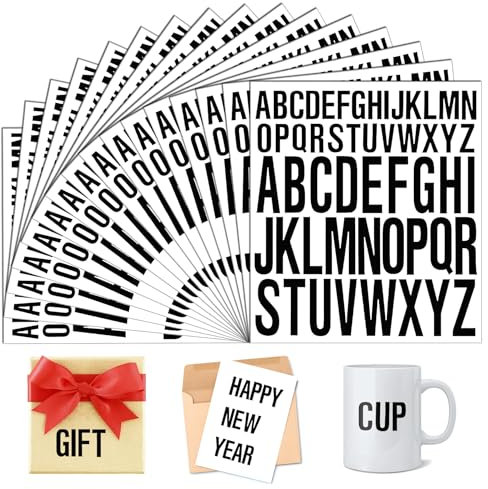 15 Sheets 780 Pieces Capital Letter Stickers, 1 Inch 2 Inch Self Adhesive Waterproof Vinyl Letters Numbers Kit, Stick On Alphabet Sticker for DIY Scrapbooking, Crafts, Mailboxes, Home, Signs in Black