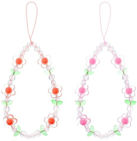 DIVINA VITAE 2 Pcs Flower Phone Charm Beaded Phone Strap Y2K Cute Phone Charms Strap Beaded Phone Wrist Strap Flower Phone Lanyards Pink Orange Phone Keychain Flower Phone Anti-Lost Chains for Women