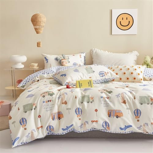 Freyamy Kleinkinder-Bettwäsche-Set 100x135,Cartoon Kinderbettwäsche für Mädchen Jungen,Autos Wendemotiv,Reißverschluss Sichern,Baby Bettbezug 100 x 135 cm mit Kopfkissenbezug 40 x 60 cm - Reise