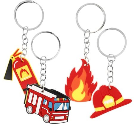 HAWILLOSCH 4stücke Cartoon Feuerwehrmann-schlüsselanhänger Metall-schlüsselring-anhänger Dekorativer Schlüsselanhänger Für Schlüsselbund Rucksack Handtasche Auto