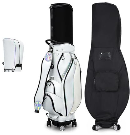 YIORYO Golftasche for Damen und Herren, einziehbare Golfschläger-Carttasche mit Rädern, tragbare Golf-Standtasche, leicht zu tragen(White)