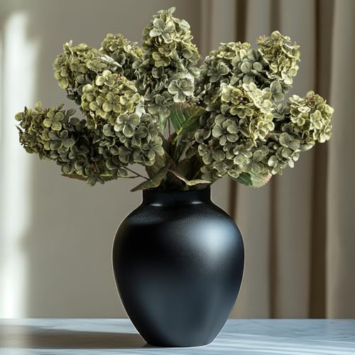 Ttranewsoo Grüne Hortensien – Kunstblumen, künstliche Herbstblumen aus Seide mit Stielen, DIY-Blumenschmuck für Herbst, Hortensienstrauß zur Dekoration drinnen und draußen, 61 cm (grün), 8 Stück, ohne
