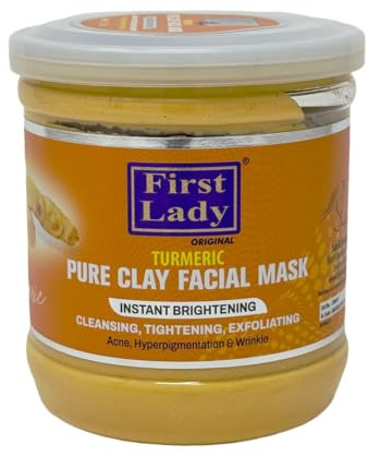 First Lady Turmeric Clay Face Mask 440g – Brightening & Deep Cleansing Face Mask, Pore Minimising, Acne & Oil Control Treatment, Kaolin Clay Glow Skin Mask