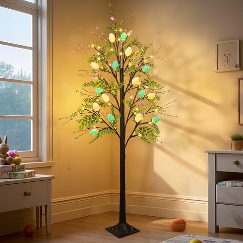 DR.DUDU Osterbaum, 152 cm, beleuchteter Baum mit bunten Ostereiern für den Innenbereich, Frühlingsdekoration, Zuhause, Büro, Party, Urlaub