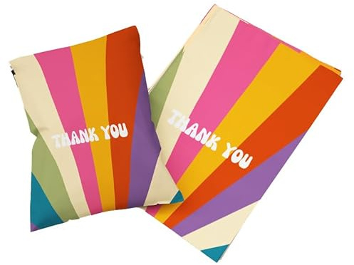 Designer Poly Mailer Bag Mailing Postal Bags Gifts Shipping Wrapping Design Pattern Envelope for Mail [Pack of 100] (Rainbow Thank You, 10 x 13 Inch)