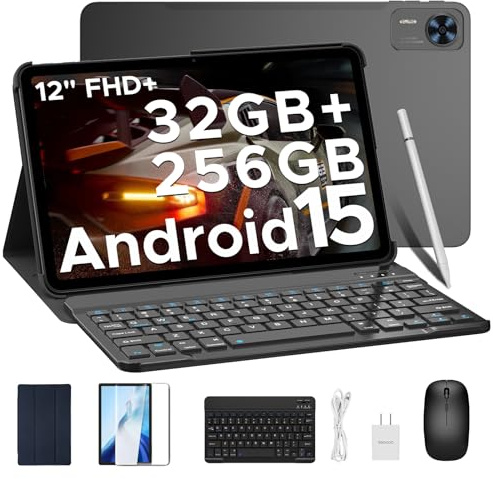 DOOGEE T36 12 inch Tablet with Keyboard, Android 15 Tablet 20GB+256GB/2TB Expand Octa-Core Gaming Tablets,8800mAh,FHD+ Touchscreen Tablet with sim Card Slot,WiFi 5,Dual Camera,BT5.0,Widevine L1,Black